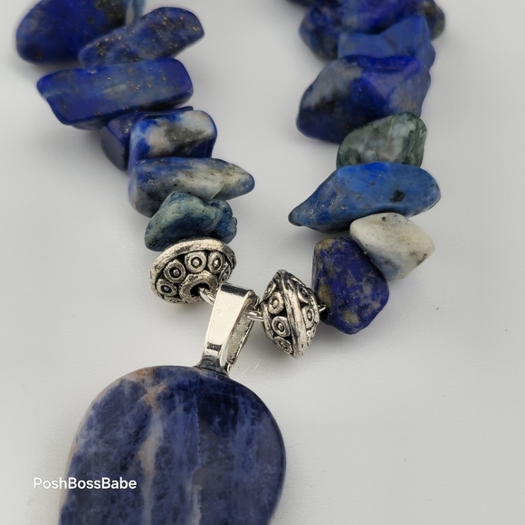 Handmade Lapis Lazuli & Sodalite Necklace 24" Silver Plated Chain Miami Artist - Picture 11 of 16
